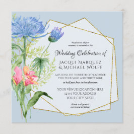 水彩ブルーピンクエレガントフローラnファーン結婚ズ 招待状