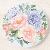水彩ブルーピンクハイドランジアペオニー春の花 コースター (正面)
