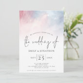 水彩ブルーピンクフォトオーバーレイ結婚ズ 招待状 (スタンド正面)