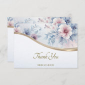 水彩ブルーピンクフローラサンキューカード サンキューカード (正面/裏面)