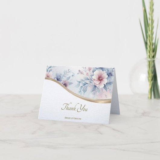 水彩ブルーピンクフローラサンキューカード サンキューカード (正面)