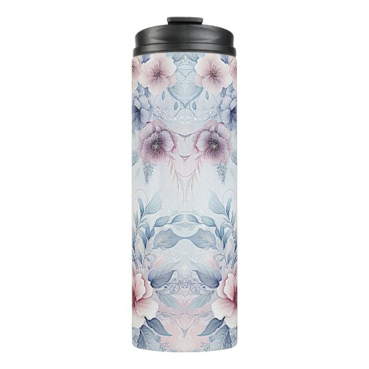 水彩ブルーピンクフローラサーマルタンブラー タンブラー (正面)