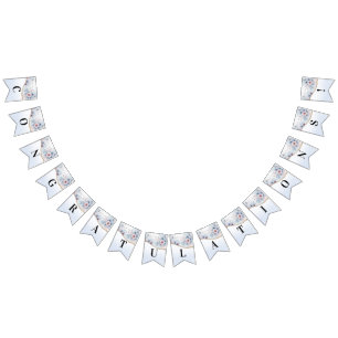 水彩ブルーピンクフローラバンティングフラグ バンティングフラッグ