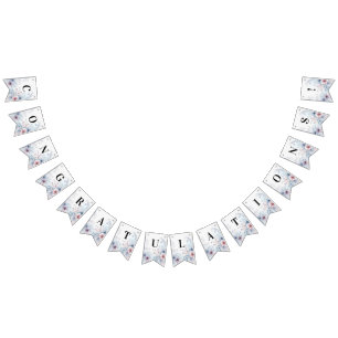 水彩ブルーピンクフローラバンティングフラグ バンティングフラッグ