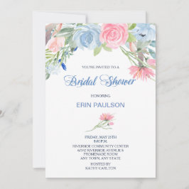 水彩ブルーピンクフローラブライダルシャワー招待状 招待状