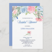 水彩ブルーピンクフローラブライダルシャワー招待状 招待状 (正面/裏面)