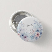 水彩ブルーピンクフローラボタン 缶バッジ (正面&裏面)