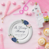 水彩ブルーピンクフローラメモリアル葬儀 ペーパープレート (パーティー)