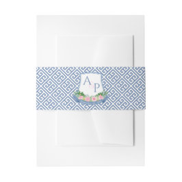 水彩ブルーピンクフローラモノグラム結婚の紋章 招待状ベリーバンド