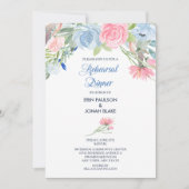 水彩ブルーピンクフローラリハーサルディナー 招待状 (正面)