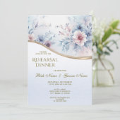 水彩ブルーピンクフローラリハーサルディナー 招待状 (スタンド正面)