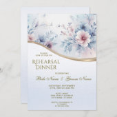 水彩ブルーピンクフローラリハーサルディナー 招待状 (正面/裏面)
