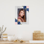 水彩ブルーピンクフローラ写真葬式サイン ポスター (キッチン)