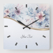 水彩ブルーピンクフローラ壁時計 スクエア壁時計 (正面)