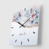 水彩ブルーピンクフローラ壁時計 スクエア壁時計 (傾斜)