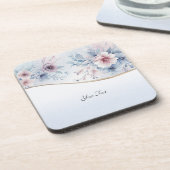 水彩ブルーピンクフローラ懸命プラスチックコースター コースター (左側)