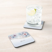 水彩ブルーピンクフローラ懸命プラスチックコースター コースター (右側)