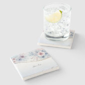 水彩ブルーピンクフローラ石コースター ストーンコースター (横)