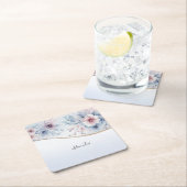 水彩ブルーピンクフローラ紙コースター スクエアペーパーコースター (インサイチュ)