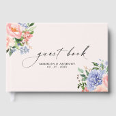 水彩ブルーピンクフローラ結婚ズゲストブック ゲストブック (正面)