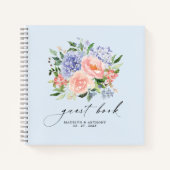 水彩ブルーピンクフローラ結婚ズゲストブック ノートブック (正面)