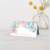 水彩ブルーピンクフローラ結婚ズ プレイスカード (正面)