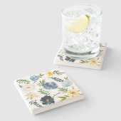 水彩ブルーピンクローズパターン ストーンコースター (横)