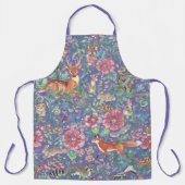 水彩ブルーフォレストアニマルフローラ自然 かわいらし エプロン (正面)