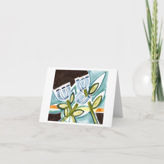 水彩ブルーフォークアートフラワーズ サンキューカード (正面)