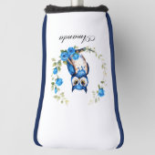 水彩ブルーフクロウとバラ ガーリー ゴルフヘッドカバー (回転90)