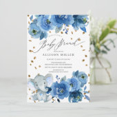 水彩ブルーフラワーエレファントベビーシャワーブランチ 招待状 (スタンド正面)