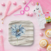 水彩ブルーフラワーオンアイボリー抽象芸術 ペーパープレート (パーティー)