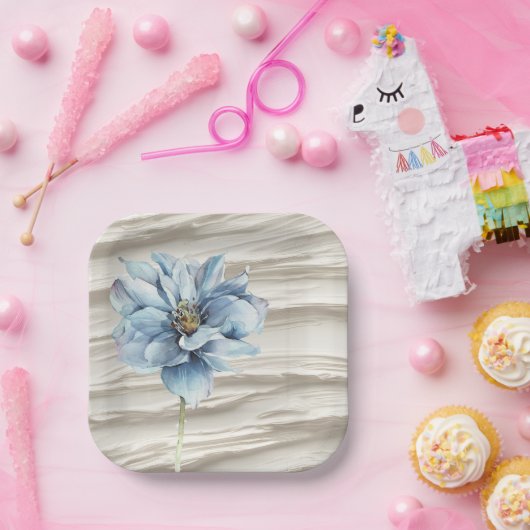 水彩ブルーフラワーオンアイボリー抽象芸術 ペーパープレート (パーティー)