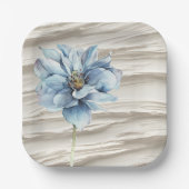 水彩ブルーフラワーオンアイボリー抽象芸術 ペーパープレート (正面)