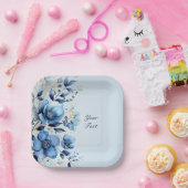 水彩ブルーフラワーズ紙プレート ペーパープレート (パーティー)