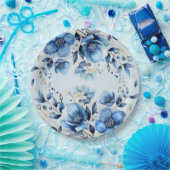 水彩ブルーフラワーズ紙プレート ペーパープレート (パーティー)