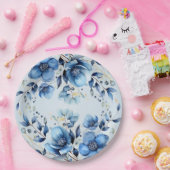 水彩ブルーフラワーズ紙プレート ペーパープレート (パーティー)