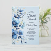 水彩ブルーフラワーブライダルシャワー招待 招待状 (スタンド正面)