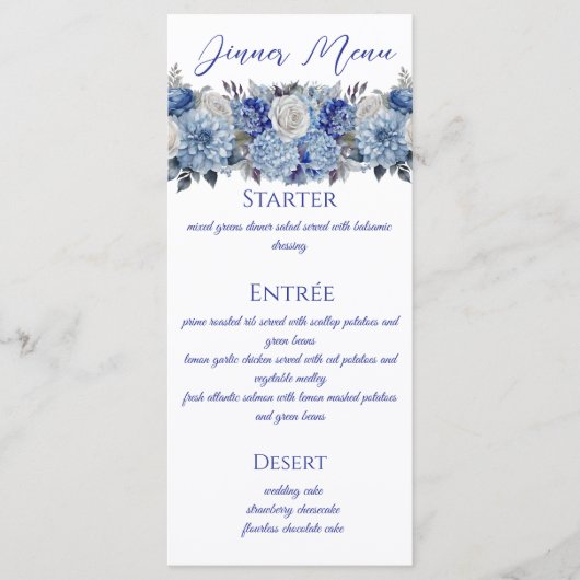 水彩ブルーフラワーブーケ結婚ーズ – メニュー (正面)