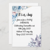 水彩ブルーフラワーベビーシャワー招待状 | 枝田 シーズンカード (正面/裏面)