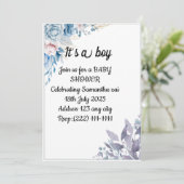 水彩ブルーフラワーベビーシャワー招待状 | 枝田 シーズンカード (スタンド正面)