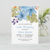 水彩ブルーフラワーボタニカルエイジ誕生日 招待状 (スタンド正面)