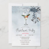 水彩ブルーフラワーライトカクテルクリスマス 招待状 (正面)