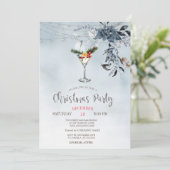 水彩ブルーフラワーライトカクテルクリスマス 招待状 (スタンド正面)