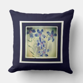 水彩ブルーフローラアクセント クッション