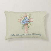 水彩ブルーフローラクロスパーソナライズされた アクセントクッション (正面)