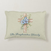 水彩ブルーフローラクロスパーソナライズされた アクセントクッション (裏面)