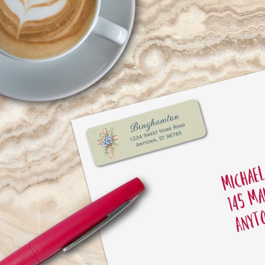 水彩ブルーフローラクロスパーソナライズされた ラベル