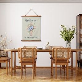 水彩ブルーフローラクロスパーソナライズされた 吊り下げ型タペストリー