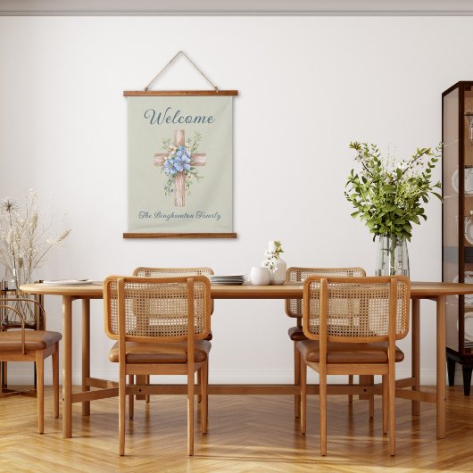 水彩ブルーフローラクロスパーソナライズされた 吊り下げ型タペストリー